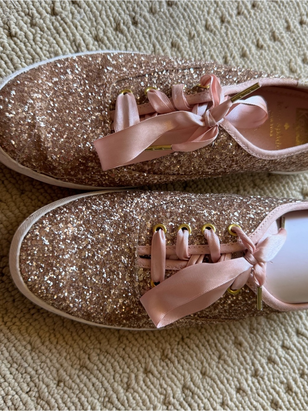Kate spade unworn NWOB Pink Glitter Ribbon-Lace Sneakers